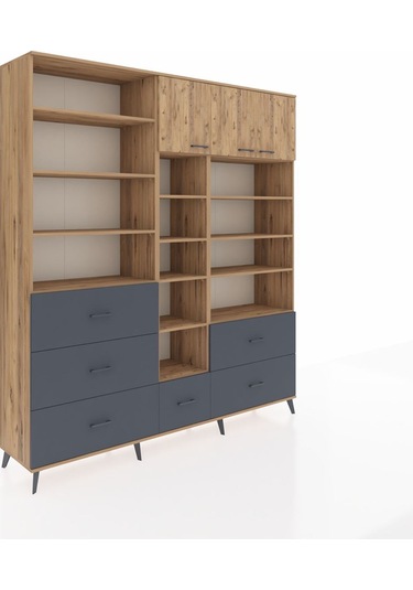 Hyperion Dolap 17 Raflı 6 Çekmeceli 3 Kapaklı 220x44x243 Çam-çam/antrasit Atlas Çam/antrasıt