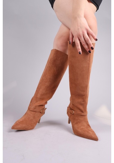 Vayzata Kemerli Süet Çekme Çizme Taba-8366 Taba