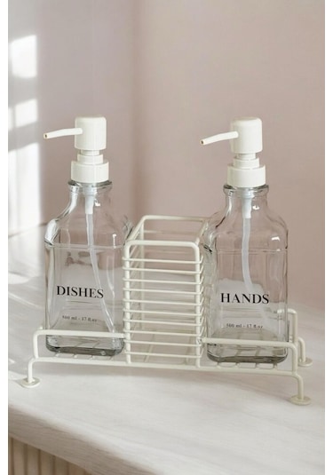 Morponi Metal Standlı 2 Li Cam Sabunluk Seti İkili Sabunluk Set Standlı Sabunluk Bej Bej