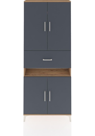 Arges Dolap 5 Raflı Tek Çekmeceli 4 Kapaklı 88x30x221 Çam-antrasit Atlas Çam