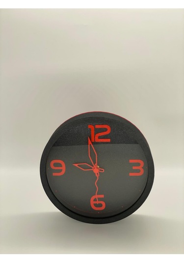 Modern Ve Sade Duvar Saati, Siyah Kasa, Siyah & Kırmızı Siyah