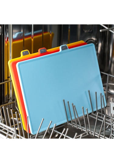 Porsima 1075 3 Bıçaklı Standlı Çoklu Kesme Tahtası Seti Siyah - Beyaz