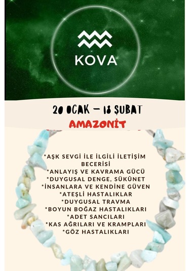 Gümüştel El Sanatları Sertifikalı Burç Taşı Kova Burcu Amazonit Taşı Bileklik Çok Renkli