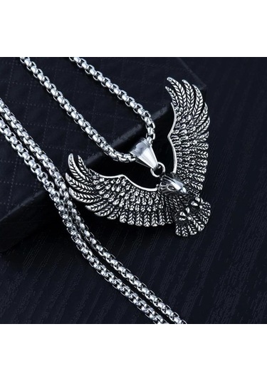 Erkek Vintage Uçan Kartal Kolye Kolye Manevi Takı Gümüş