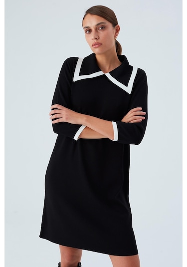 Peraluna Grace Dress Rahat Kesim A Form Rayon Kadın Triko Elbise Siyah