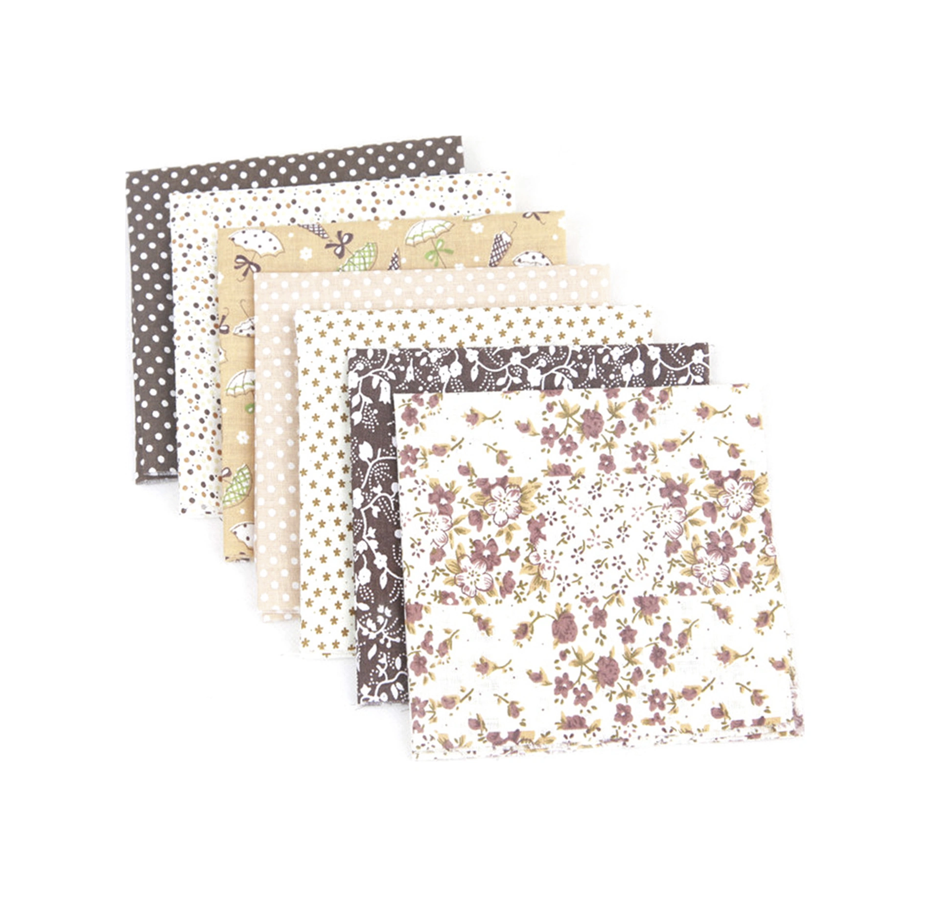 Yunboo Kahverengi 50x50 Cm Kumaş Seti, 7 Parça Koton Baskılı Desenli, El İşleri Dıy Çanta Yastık Bezi İçin Uygun Kahve