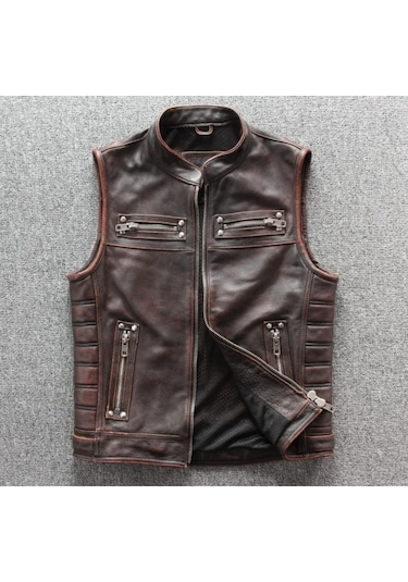 Motorcu Yelek Eskitme Hakiki Deri