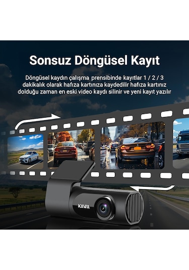 Kawa D6 3K 1620P 145° Geniş Açı Lens DSI-2 Gece Görüşlü G-Sensörlü WDR WiFi Araç Kamerası