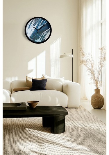 Soyut Tasarım Modern Duvar Saati - 25cm - Önü Camlı Siyah Kasa - Sessiz Mekanizma-jh0032 Siyah