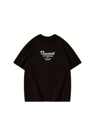 Efnaz Style Thousand Baskılı Oversize Bisiklet Yaka T-shirt - Siyah