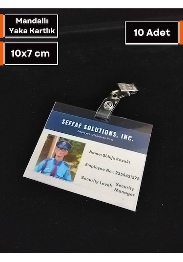 Şeffaf Etiket Pvc Mandallı Yaka Kartı İsimlik 10x7 Cm Şeffaf Yaka Kartı Kılıfı