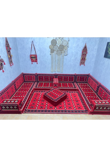 Coton Şark Köşesi Lüx Minderli Oda Takımı Kırmızı