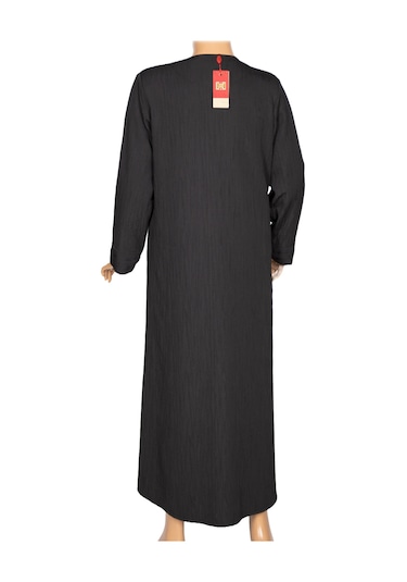 Hesna Kadın Luna Büyük Beden Kırışık Efektli Çıtçıtlı Siyah Pardesü Siyah