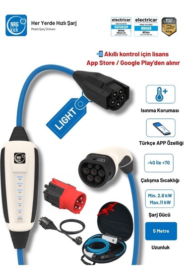 Çantalı Standart Plus 16a Light 11kw 5m Monofaze & Trifaze Ev Prizli Ac Mobil Şarj Wallbox 11 Kw