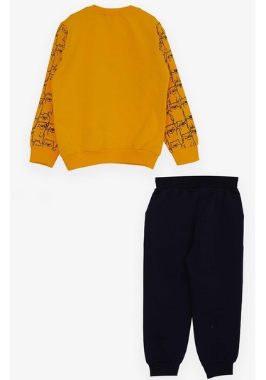 Erkek Bebek Çocuk Pamuklu Omuzdan Kapamalı Ayıcık Kabartmalı Eşofman Tk.-13376-sarı Sarı