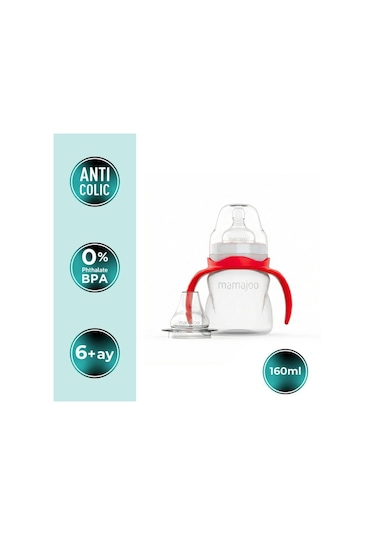 Mamajoo Kulplu Antikolik Alıştırma Biberonu 160 ml 6 Ay+ | Orta Akışlı, 2-in-1.