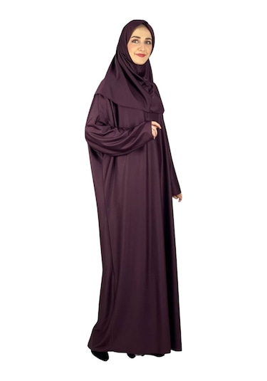 Zarif Namaz Elbisesi Ve Türban Tesbih Set Tesettür Şal Müslüman Kıyafetleri Abaya - Siyah Vişne