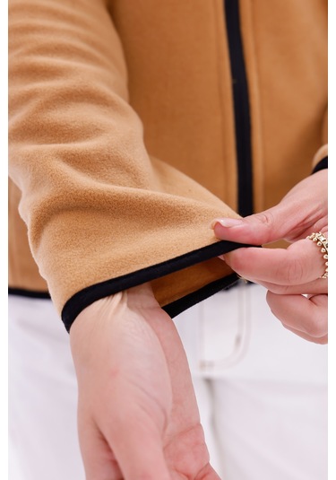 Monox Kadın Slim Fit Tam Fermuarlı Polar Ceket Kahve