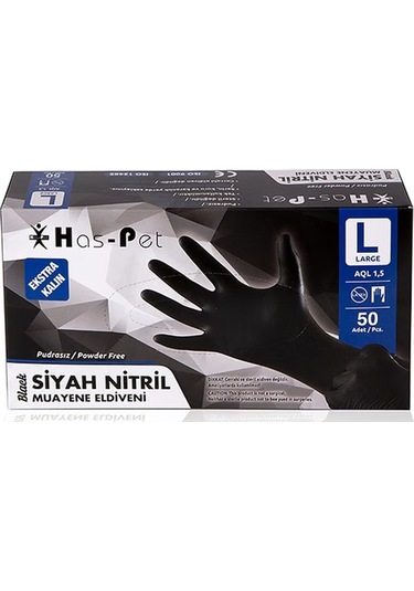 Siyah Nitril Eldiven Ekstra Kalın - L Beden - 50'li Paket