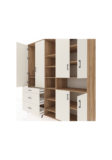Kronos Dolap 13 Raflı 3 Çekmeceli 6 Kapaklı 220x59x243 Çam-aytaşı/aytaşı Aytası/aytası