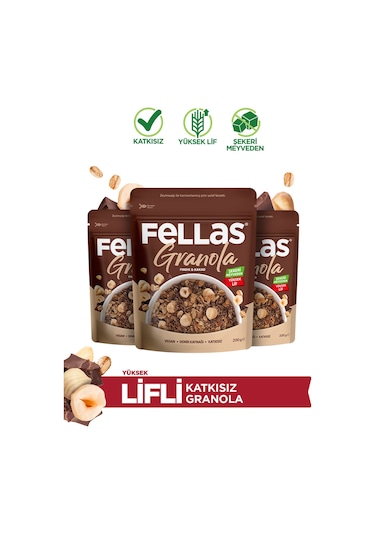 Fellas Granola - Fındık & Kakao 200 G - 3'lü Paket