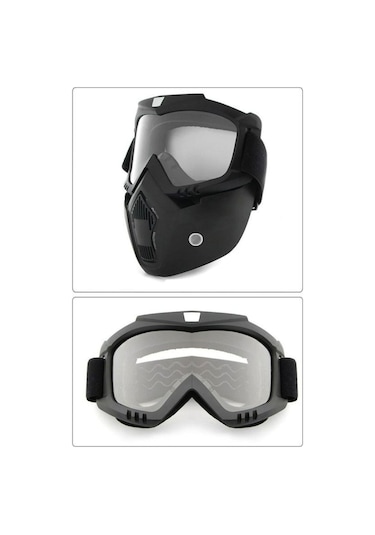 Cross Motosiklet Bisiklet Gözlüğü Açık Kask Maskesi Süngerli Bant Lastikli Jet Maske Şeffaf Camlı Siyah
