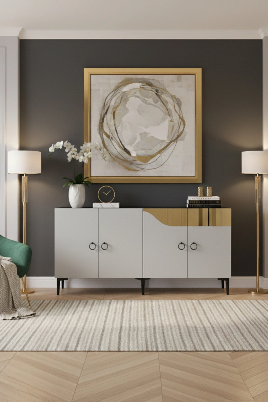 Ka1514bg Gama150 Konsol, Kahve Köşesi, Tv Sehpası Beyaz-gold 150cm Beyaz