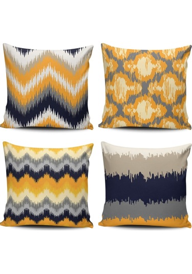 Kırlent Dünyası Ikat Desen 4Lü Kombin Dijital Baskılı Kırlent Kı