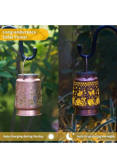 Kelebek Güneş Feneri Işıkları Açık Hava Asılı 2 Güneş Enerjili Kapak Sıcak Beyaz Ve Renkli, Metal Dekor Fenerleri- Led Dekoratif Işık S Sıcak Beyaz