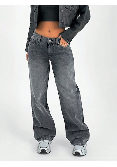 Kadın Wide Leg Jeans Pantolon Siyah