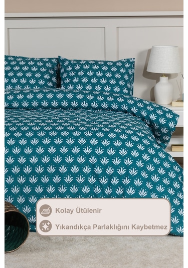Elart Riva Nevresim Takımı Çift Kişilik Lastikli Çarşaf 200x220 Cm Yeşil Yeşil
