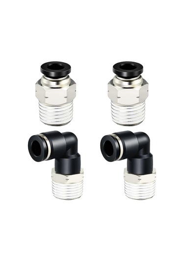 Pnömatik Dirsek Ve Düz Boru Kombinasyonu 1/4" Boru Dış Çapı X 1/2" Npt Dişli İtmeli Bağlantı Parçası 6mm 4 Adet