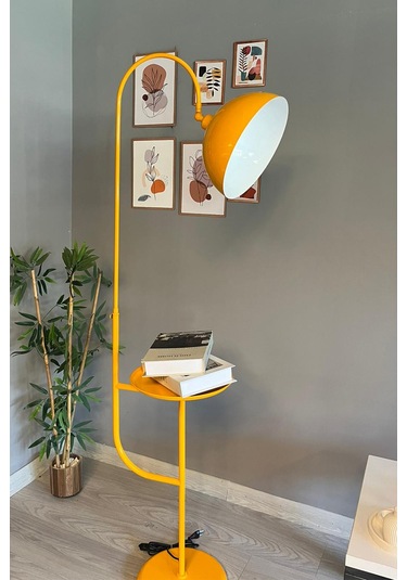 Dimmerli Işığı Ayarlanabilen Işığı Artırılıp Azaltılabilen Sarı Tepsili Hareketli Başlık Metal Lambader Sarı