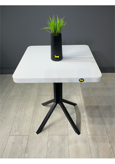 Zeren Kare Beyaz Balkon Masası Mutfak Yemek Masası 60 Cm