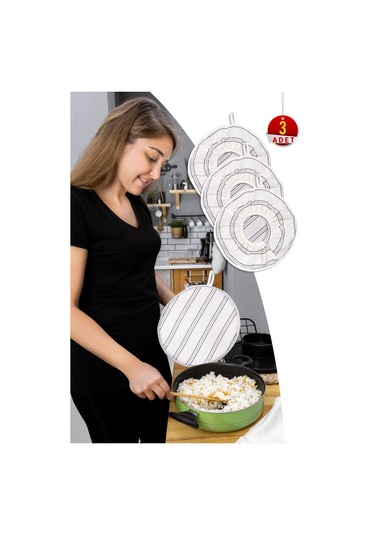 3 Adet Şık Ve Pratik Demlematik: Pilav Demleme Örtüsü , Tencere Kapağı Bonesikrem Gri Çizgili