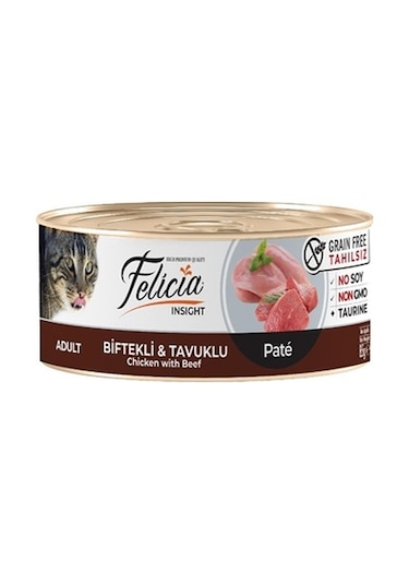 Felicia Tahılsız Biftekli ve Tavuklu Kıyılmış Konserve Yetişkin Kedi Maması 85 G