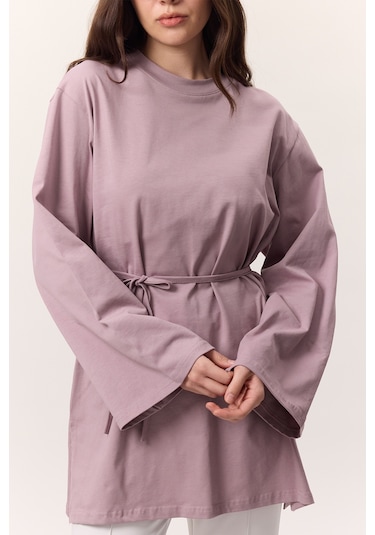 Bağlama Detaylı Oversıze Tshırt Lila Lila