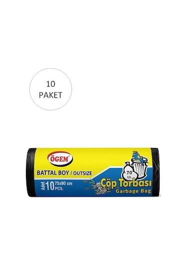 Battal Boy Çöp Torbası 75 X 90 Cm 10 Lu Rulo X 10 Paket 100 Adet Siyah