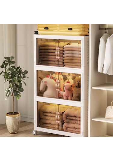 Piev Emayhome Çok Amaçlı Kapaklı İstiflenebilir Organizer Dolap 4 Lü Beyaz