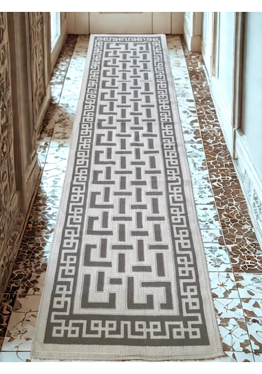 Pamuklu Bukle Lüks Kilim, Yolluk 80x300 -luma Kreme Kahve Kahve