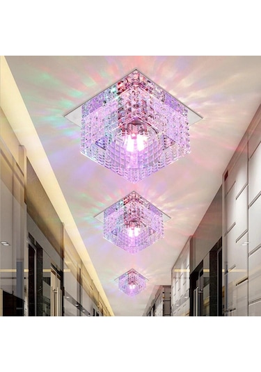 Çok Renkli Kristal Led Tavan Işıkları Oturma Odası Yatak Odası Modern Kare Dekoratif Lamba Açık Çok Renkli