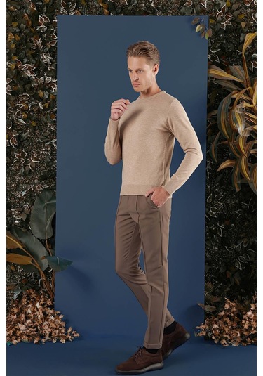 Tr 858 Slim Fit Bej Klasik Triko Bej