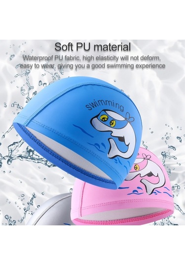 Çocuk Yüzme Şapkası Pu Baskılı Sevimli Yunus Desenli Elastik Yüzme Şapkası Pembe