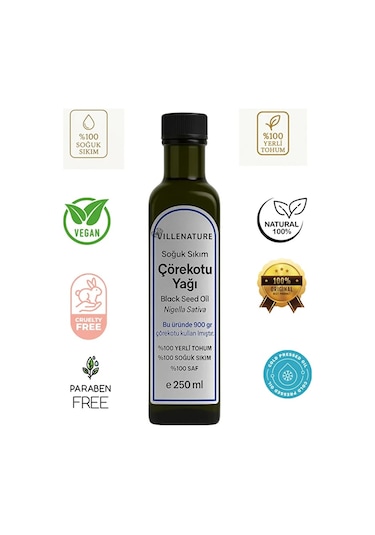 Villenature 2'li Set Soğuk Sıkım Çörekotu Yağı Black Seed Oil Nigella Sativa 250 Ml