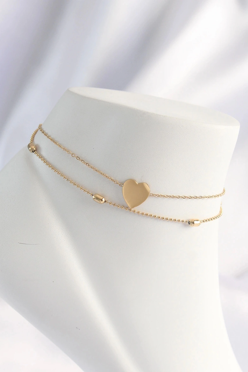 Dodes 316l Çelik Gold Renk Kalp Tasarımlı 2li Halhal Tg27hh1622 Çok Renkli