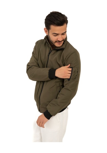 Riverstorm Erkek Haki İçi Astarlı Dik Yaka Mevsimlik Cepli Su Ve Rüzgar Geçirmez Yağmurluk Haki