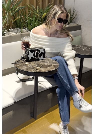 Lela Oversize Fit Madonna Yaka Triko Bayan Kazak 4615216 Ekru