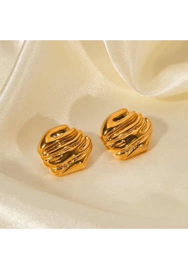 İns İnternet Ünlü Şık Takı Titanyum Çelik Çekiç Deseni 18 Ayar Altın Paslanmaz Çelik Kaya Dokusu Küpeler Şık Küpeler Diğer