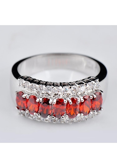 Kırmızı Parlak Pembe Kristal Taş Zirkon Alyans Kadınlar İçin Moda Düğün Parti Takı Hediye 6 Kırmızı