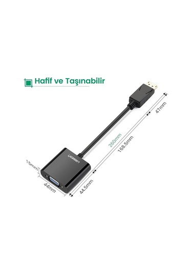 Ugreen Displayport Erkek - Vga Dişi Görüntü Dönüştürücü, Siyah, 20415